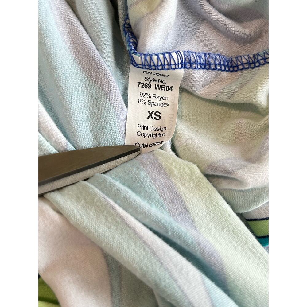 Tori Richard Honolulu Hawaii Wave Print Seagulls Blue Green Midi Dress Size XS - Picture 9 of 10